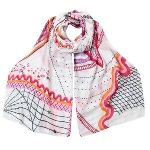 Oliver Bonas Circus Geometric Print Lightweight White Scarf One Size NWT